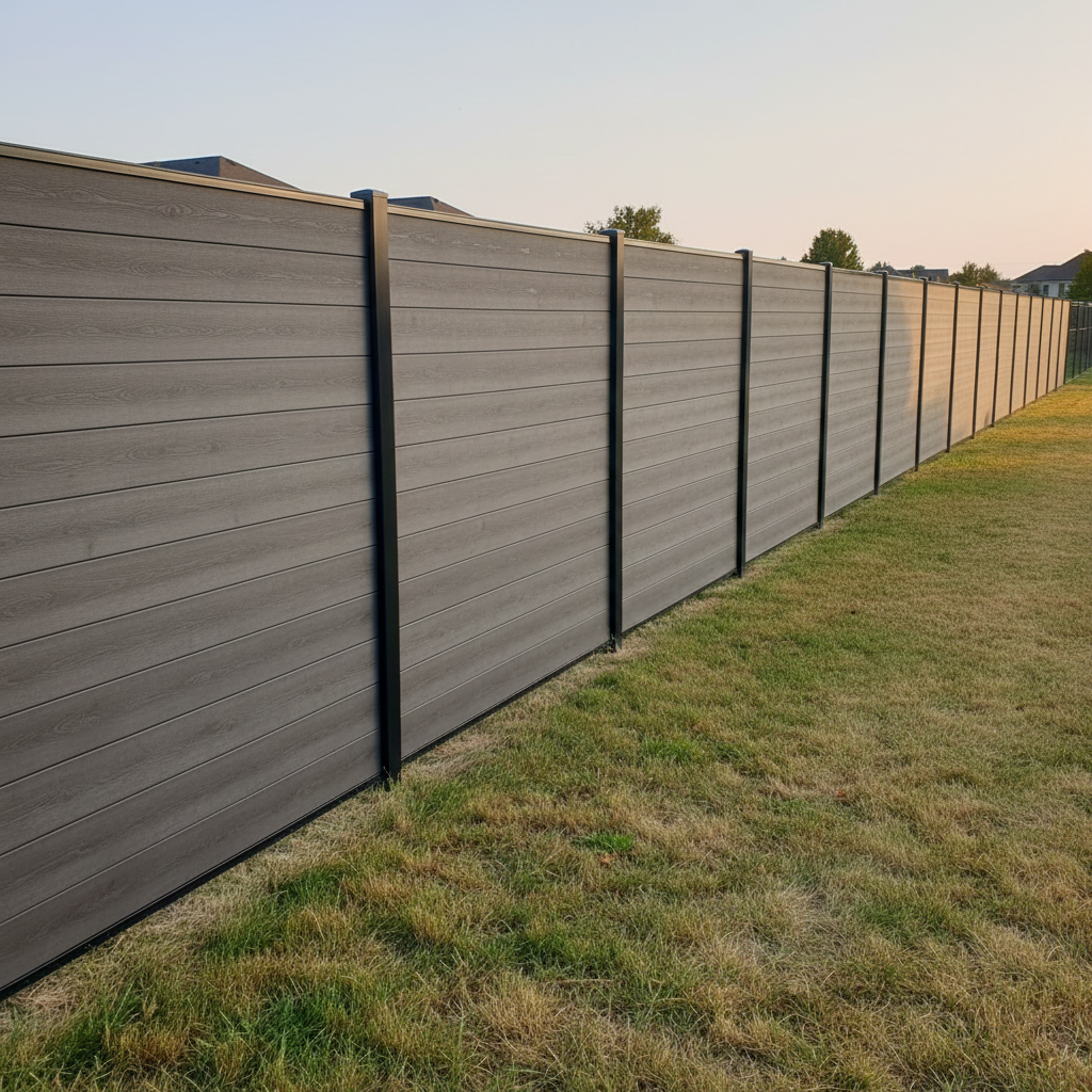 New composite fence in a modern backyard.