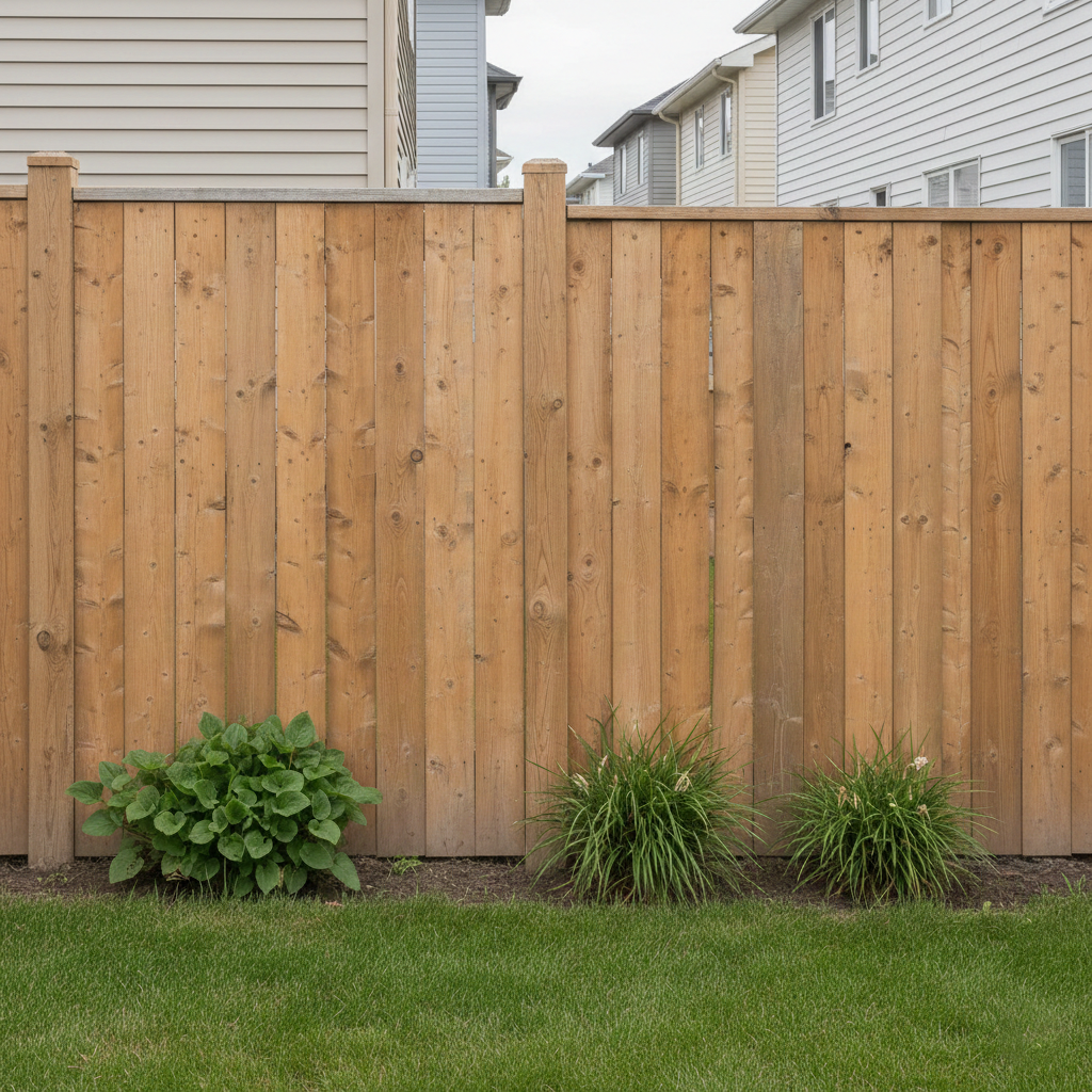 New wood fence with warm colour and clean lines.