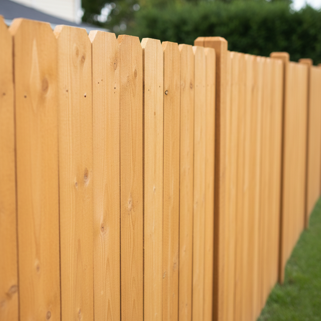 Newly installed wood fence looking fresh and warm.