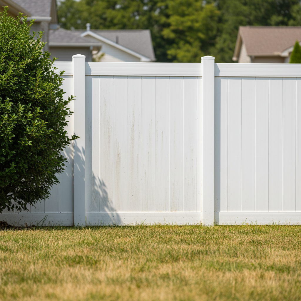 Vinyl fence beginning to chalk and lose colour.