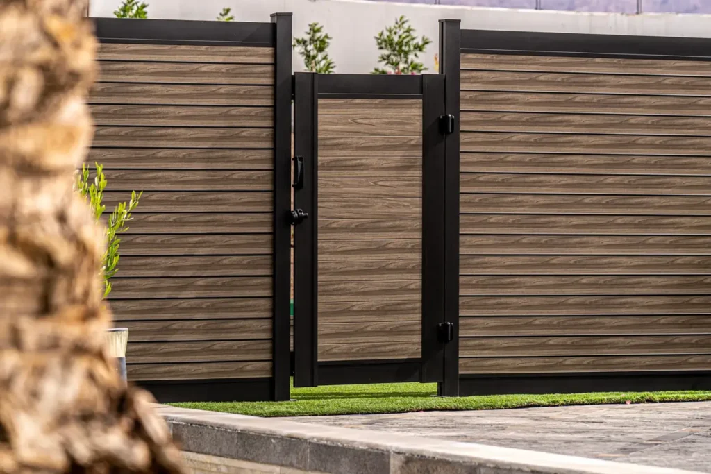 fence and gate with a rich wood look