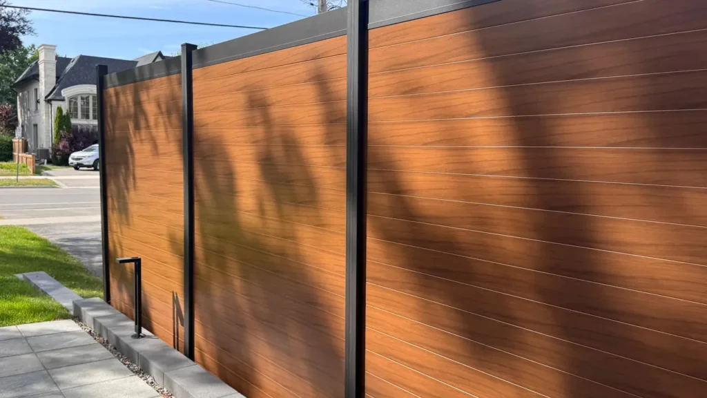 Brown aluminum privacy fence